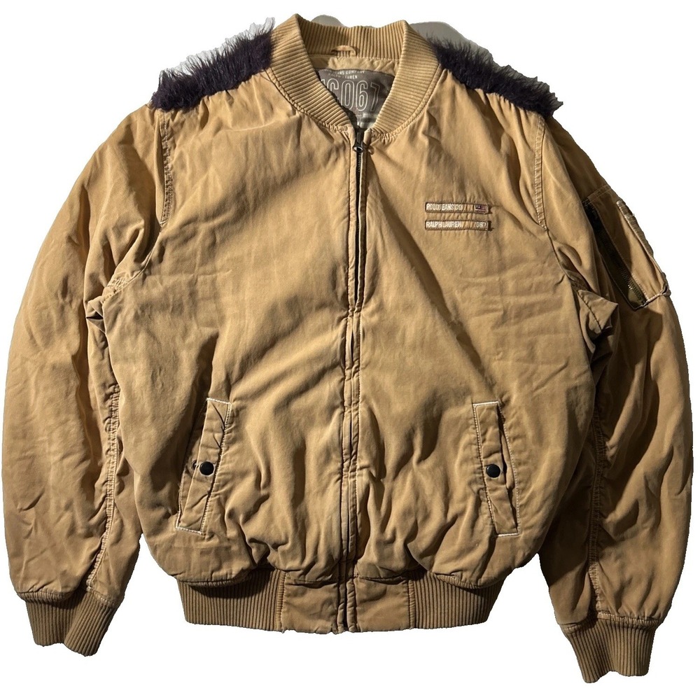 RARE VTG 90S Ralph Lauren - Puffer Bomber Jacket Fur Trim Altered - Mens Large
